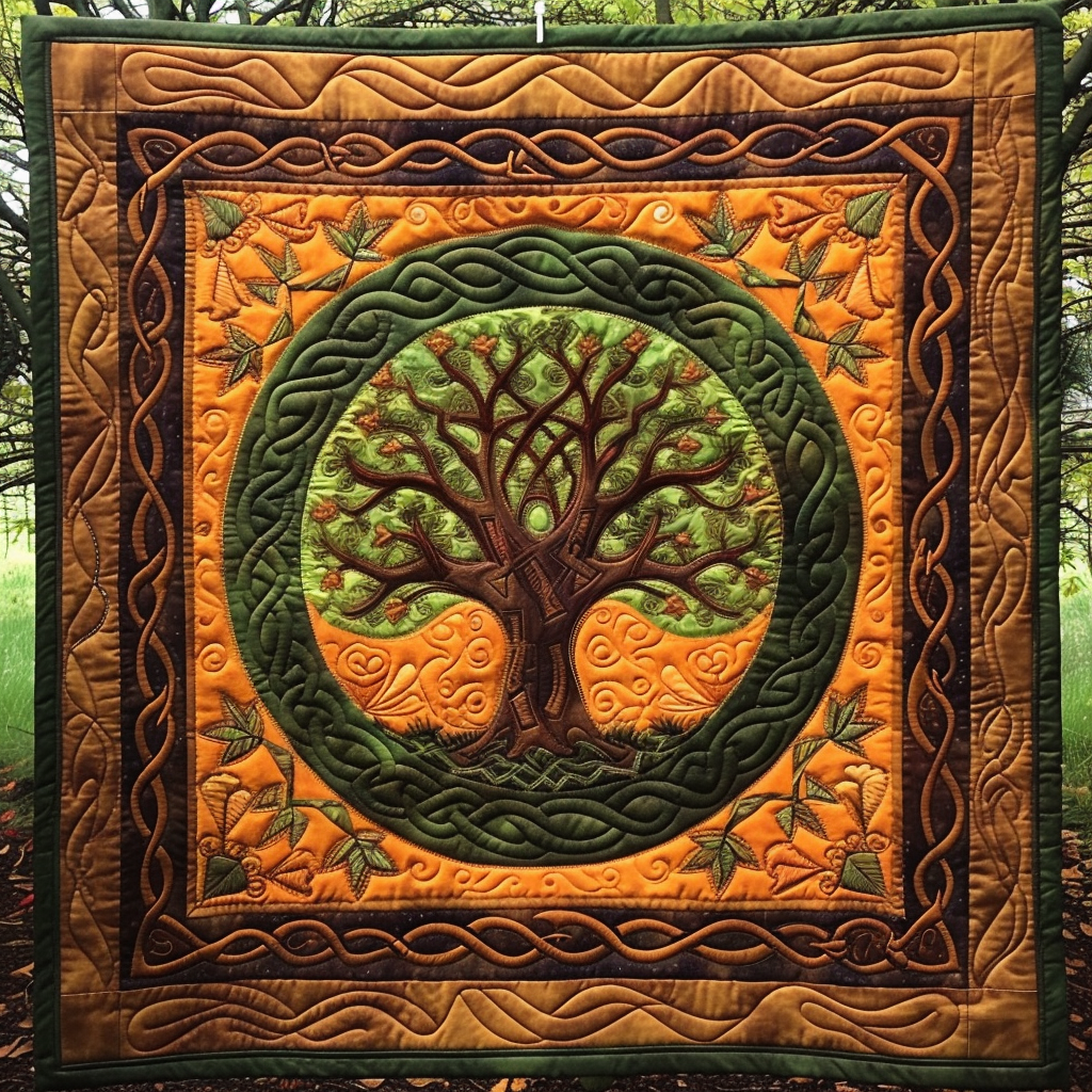 Eternal Celtic Tree Quilted Blanket Life Tree Blanket