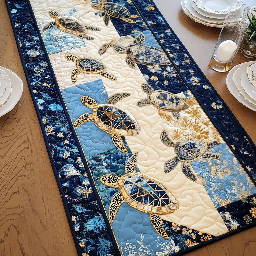 Eternal Current Quilted Table Runner Dining Table Decor Ideas Turtle Gifts For Christmas Holiday