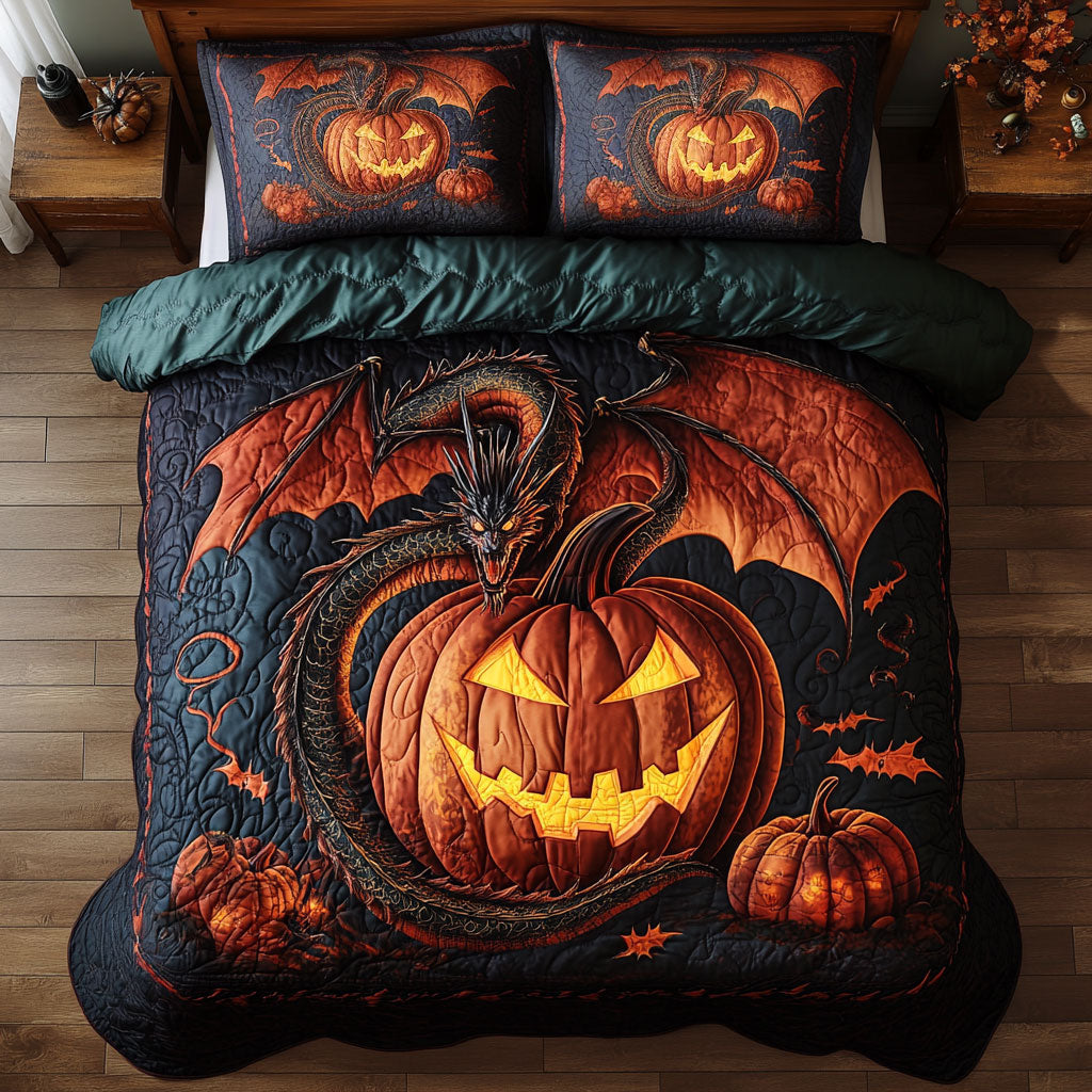 Eternal Dragon Pumpkin Quilt Bedding Set Duvet Covers King Fantasy Holiday Gift for Teens