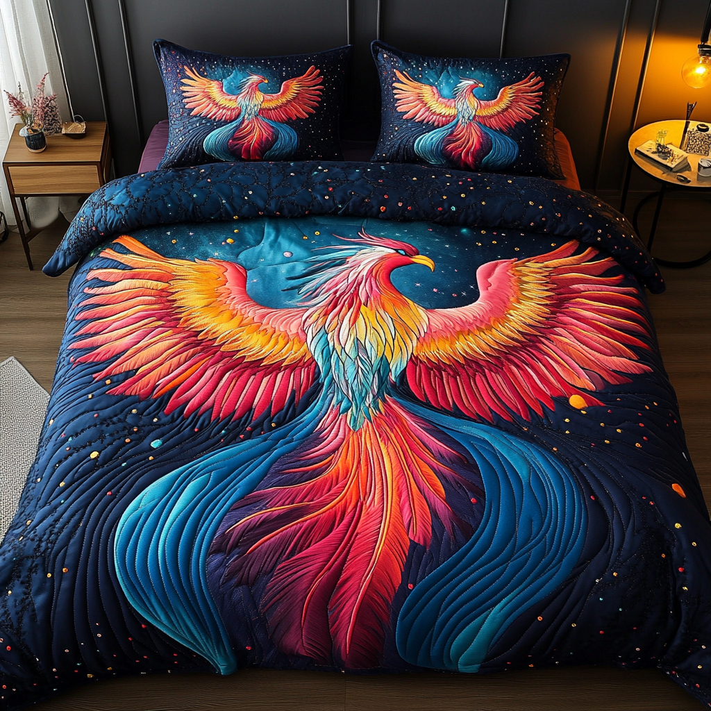 Eternal Ember Quilted Bedding Set Bed Room Decoration Unique Gifts Phoenix