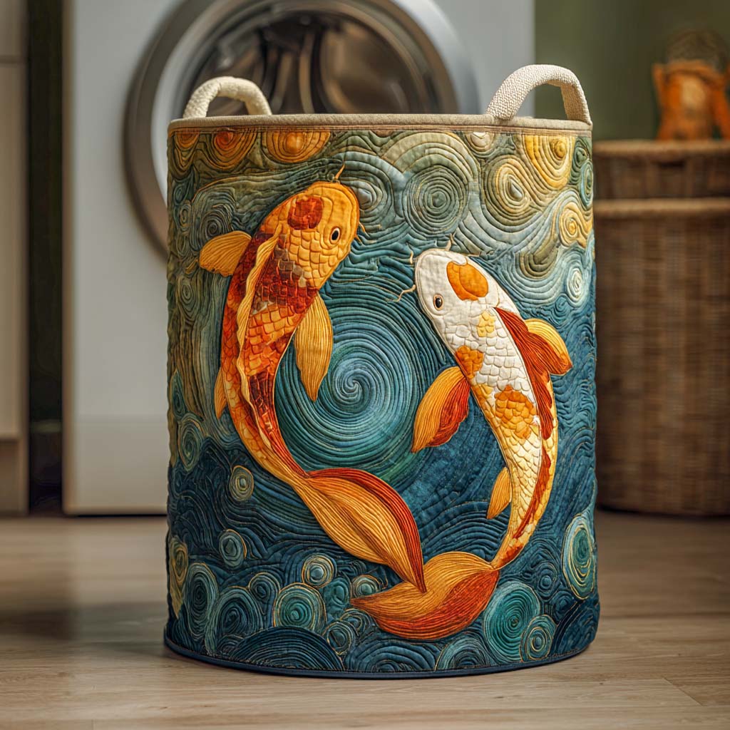 Eternal Flow Koi Quilted Laundry Basket Easter Merch Gift