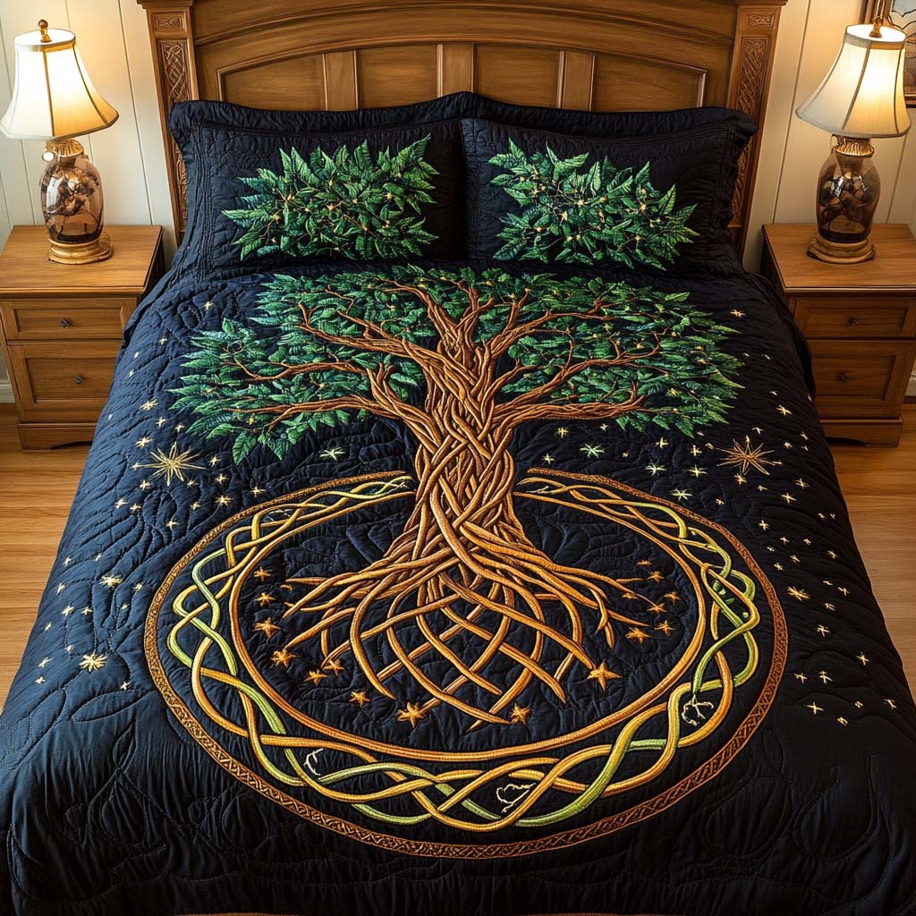 Eternal Growth Quilted Bedding Set Duvet Cover Bed Sheet Set Tree Of Life Merchandise