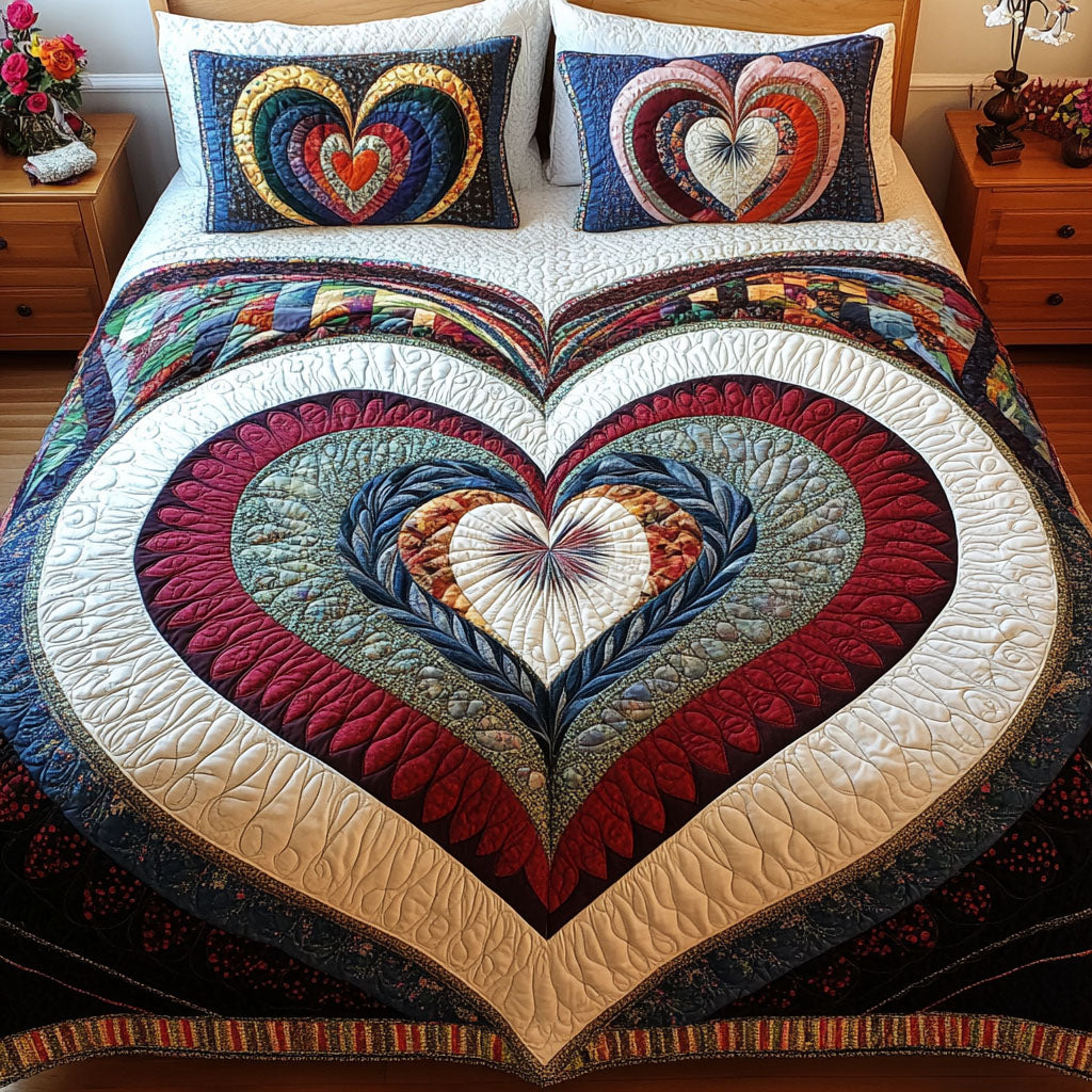 Eternal Heartbeat Quilted Bedding Set Comfortable Microfiber Bedding Set for Everyday Use