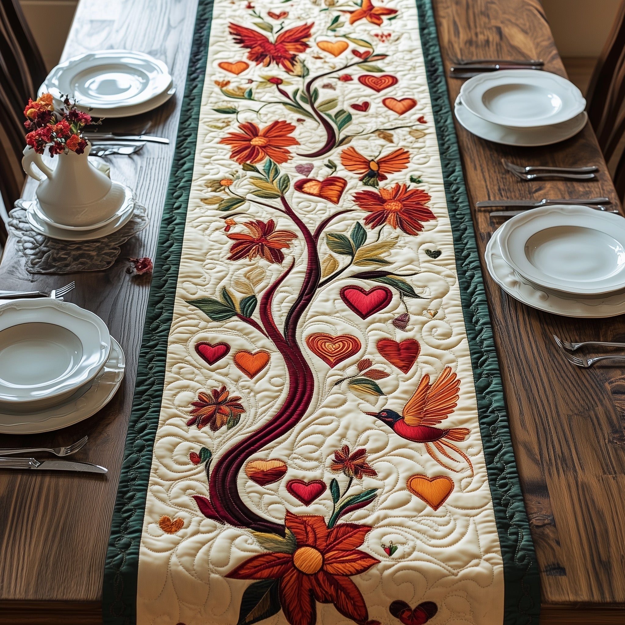 Eternal Heartwood Quilted Table Runner Rustic Kitchen Dining Decor Gift For Cozy Family Home