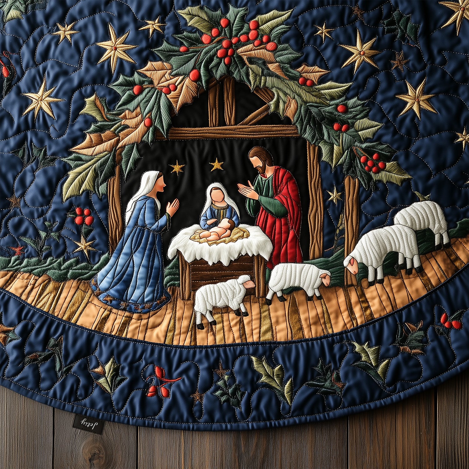 Eternal Hope Quilted Christmas Tree Skirt Family Holiday Gathering Decor Holiday Tree Base Decoration