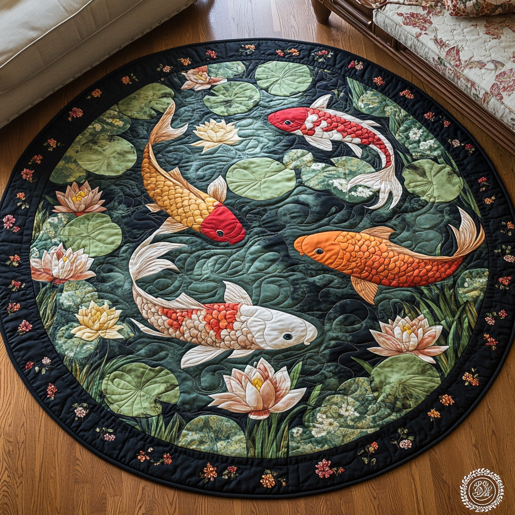 Eternal Koi Quilted Round Mat Front Door Entryway Ideas Good Gifts For Fishermen