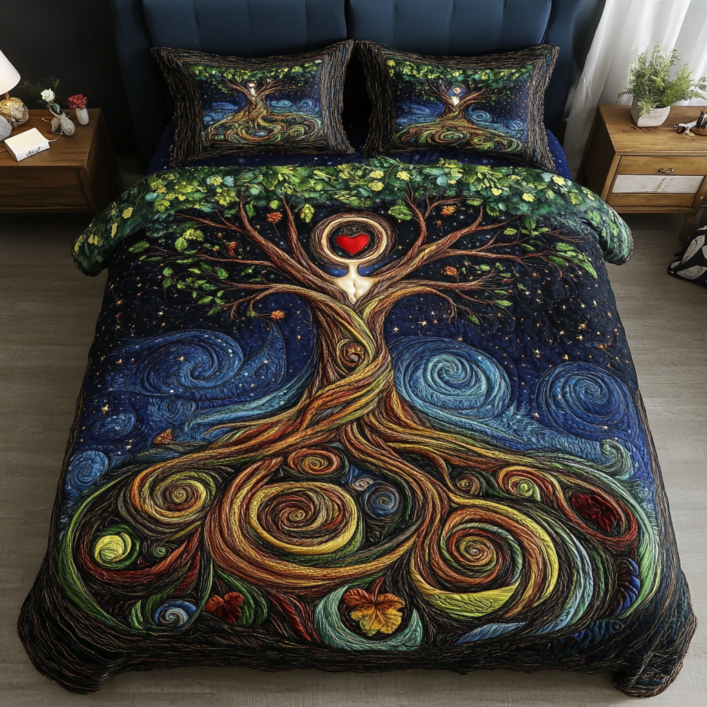 Eternal Roots Quilted Bedding Set Bed Decorations Tree Of Life Gift Items