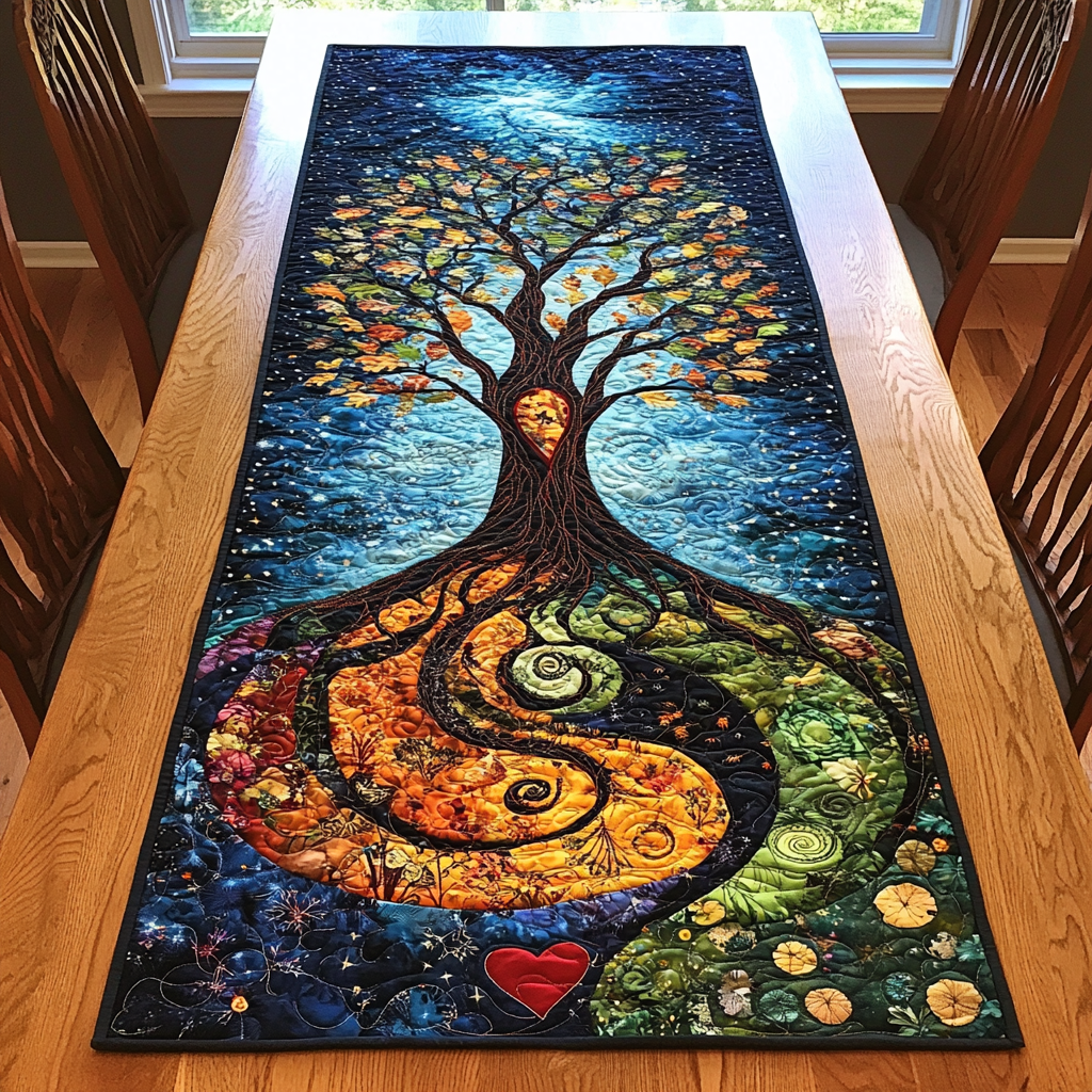 Eternal Roots Quilted Table Runner Dining Table Decor Tree Of Life Gifts For Her