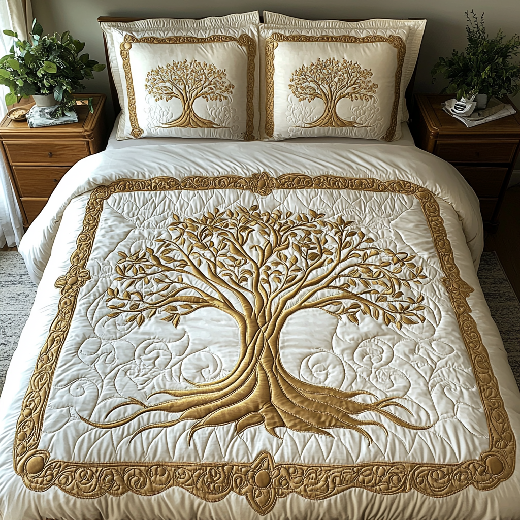 Eternal Tree Quilted Bedding Set Duvet Cover Bed Sheet Set Tree Of Life Gifts For Adults