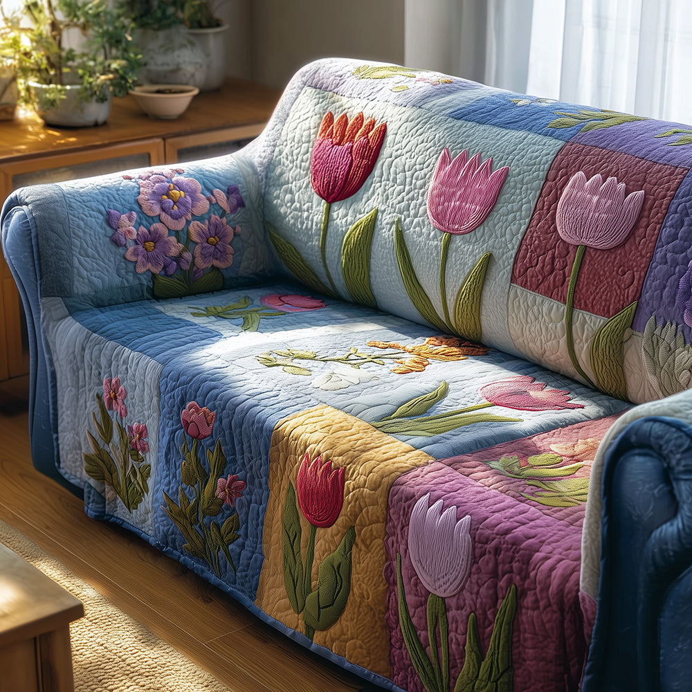 Eternal Tulip Spring Quilted Sofa Cover Seat Covers For Couches Gifts For Grandma