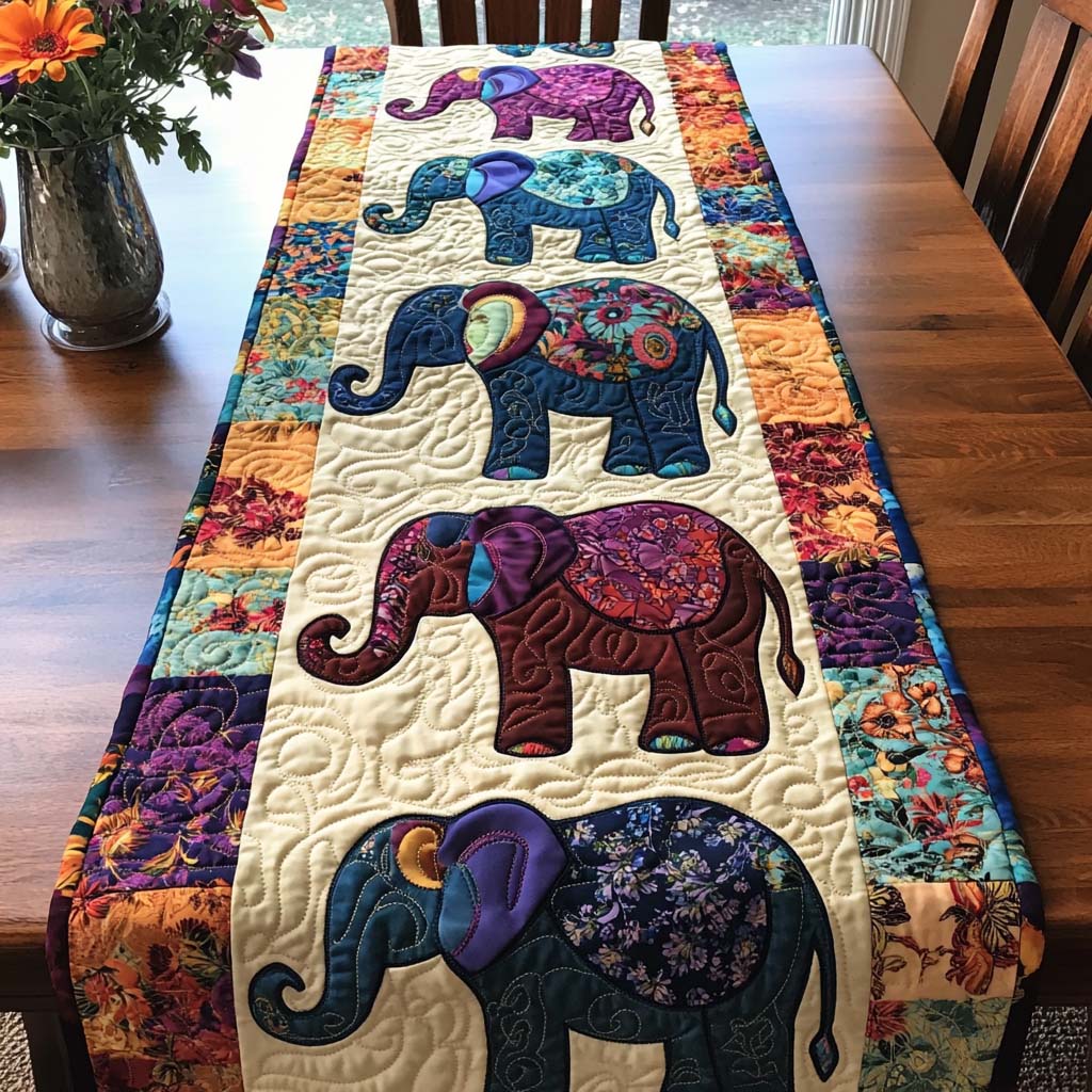 Eternal Tusk Quilted Table Runner Dining Table Decor Birthday Gifts For Elephant Lovers