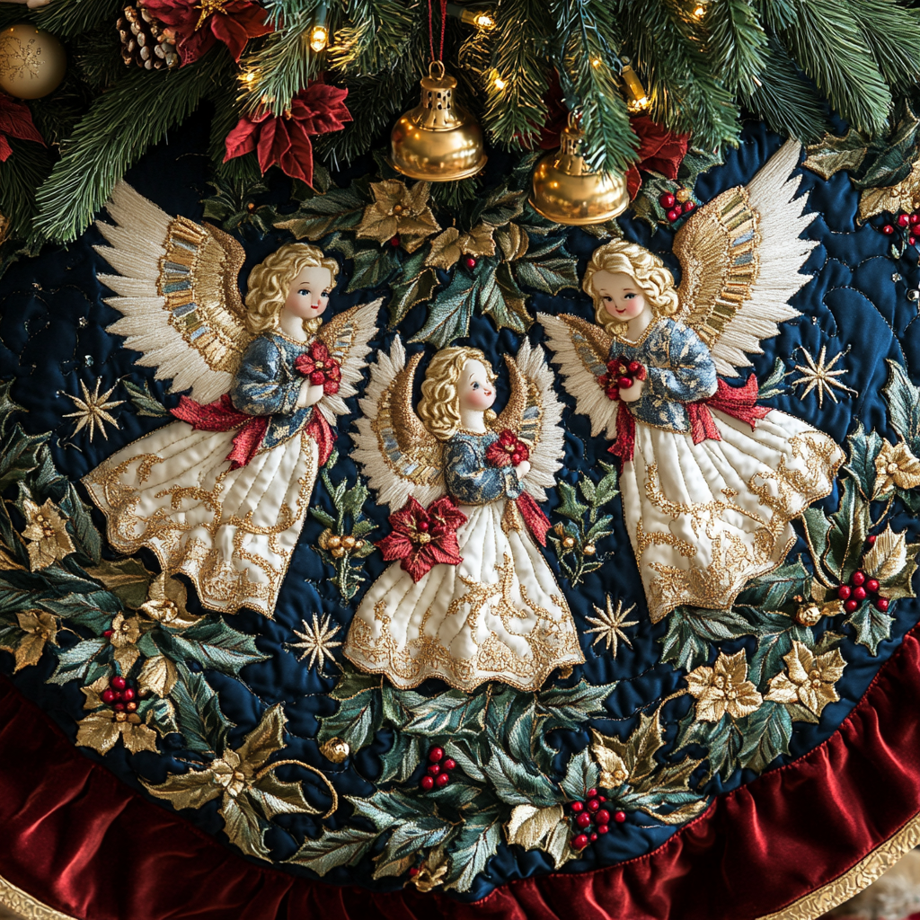 Ethereal Elegance Christmas Quilted Tree Skirt XMas Tree Skirt Christmas Gifts For Mothers