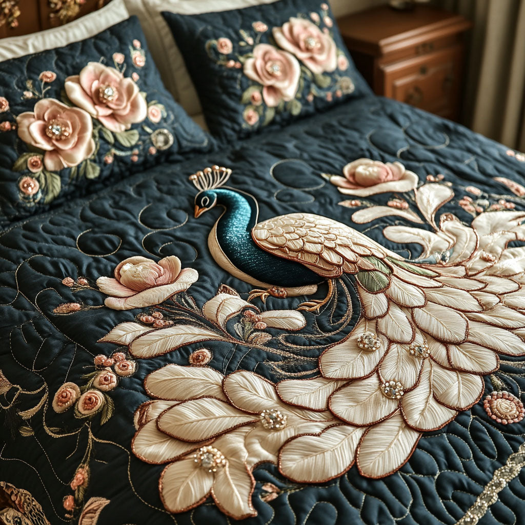 Ethereal Elegance Quilted Bedding Set Best Comforter Sets Gifts For Peacock Lover