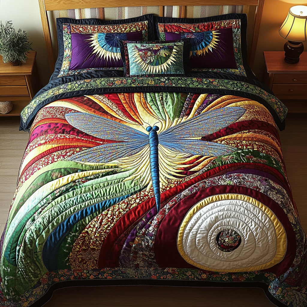 Ethereal Flutter Quilted Bedding Set Cute Bedroom Decor Best Dragonfly Gifts For Christmas