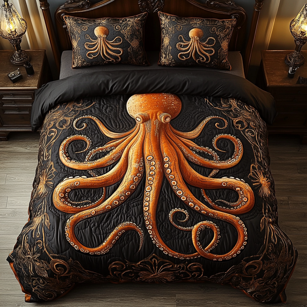 Ethereal Tentacles Quilted Bedding Set Bed Room Decoration Octopus Gifts For Men