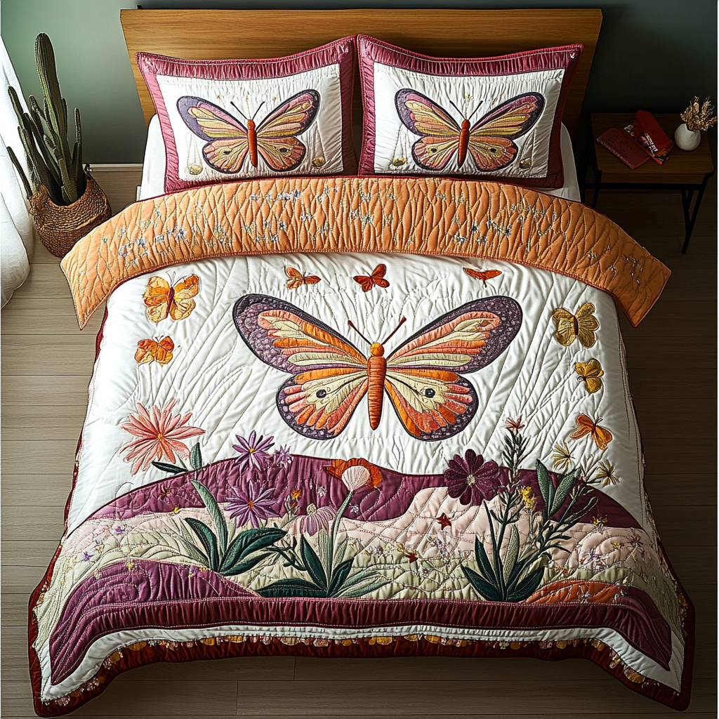 Ethereal Wings Quilted Bedding Set Bed Decor Butterfly Gift Ideas For Lovers