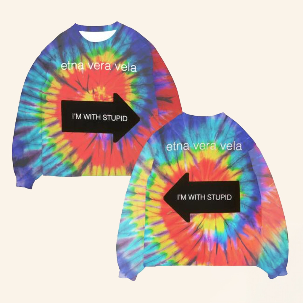 Etna Vera Vela Merch I'm With Stupid Multicolored Out Of 75 Long Sleeve T-Shirt Gifts