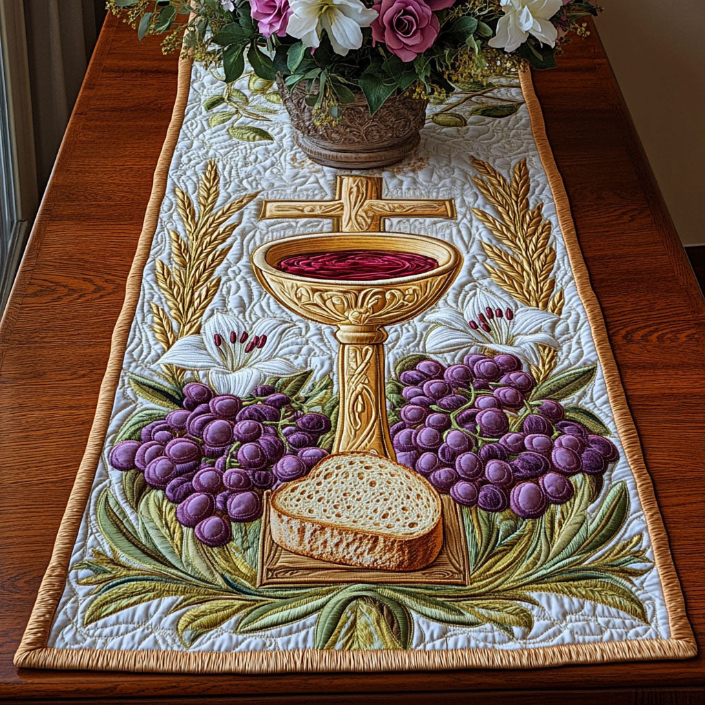 Eucharistic Grace Quilted Table Runner Christmas Dining Table Runner Unique Religious Gifts