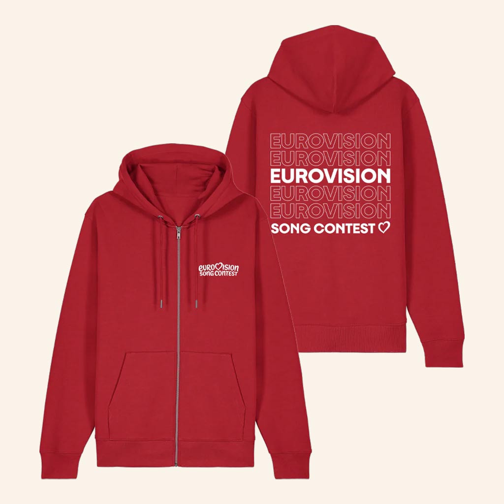 Eurovision Merch Repeat Logo Zip Hoodie Red Gift Ideas For Girlfriend