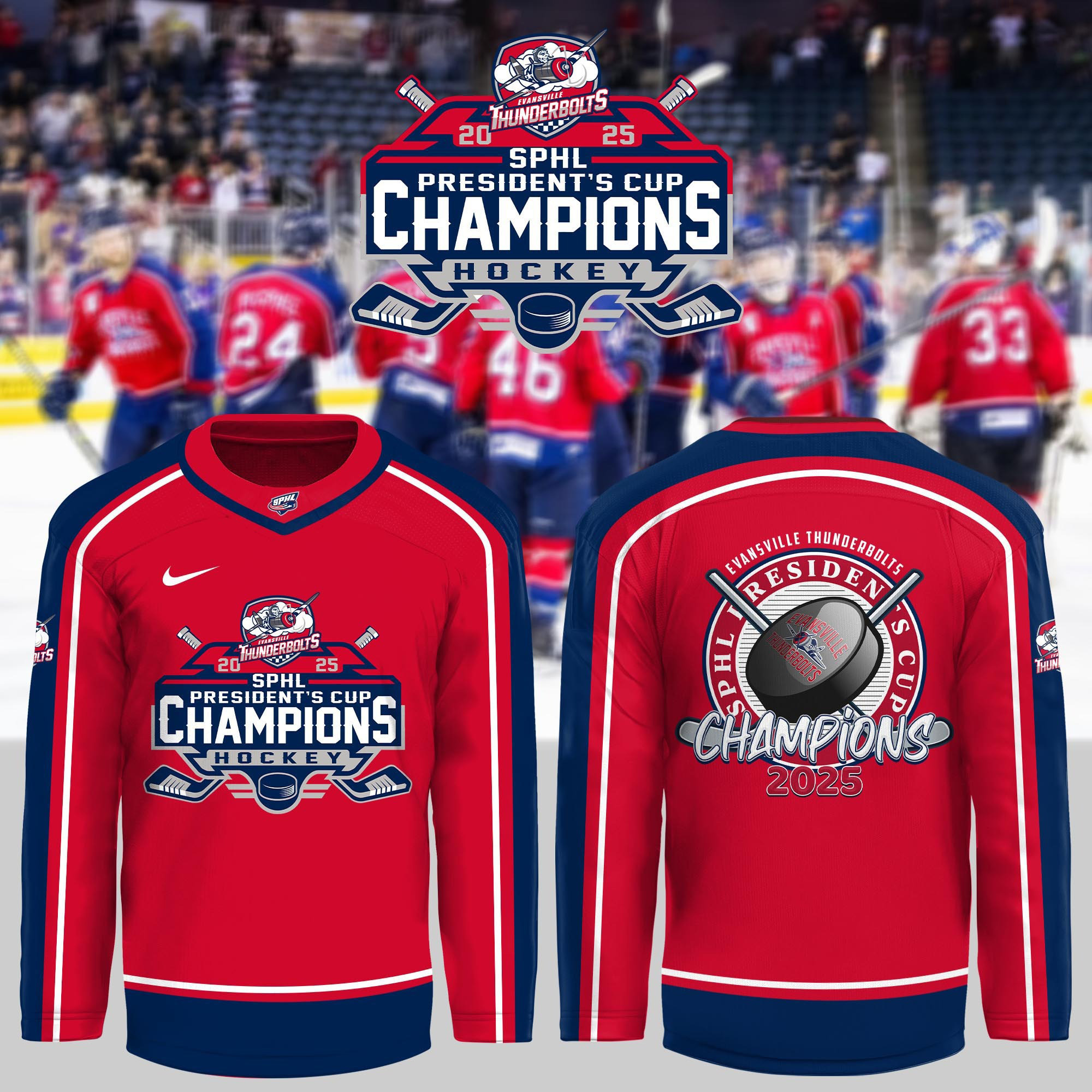 Evansville Thunderbolts 2025 SPHL Champions 2025 Hockey Jersey Best Gifts For Hockey Fans