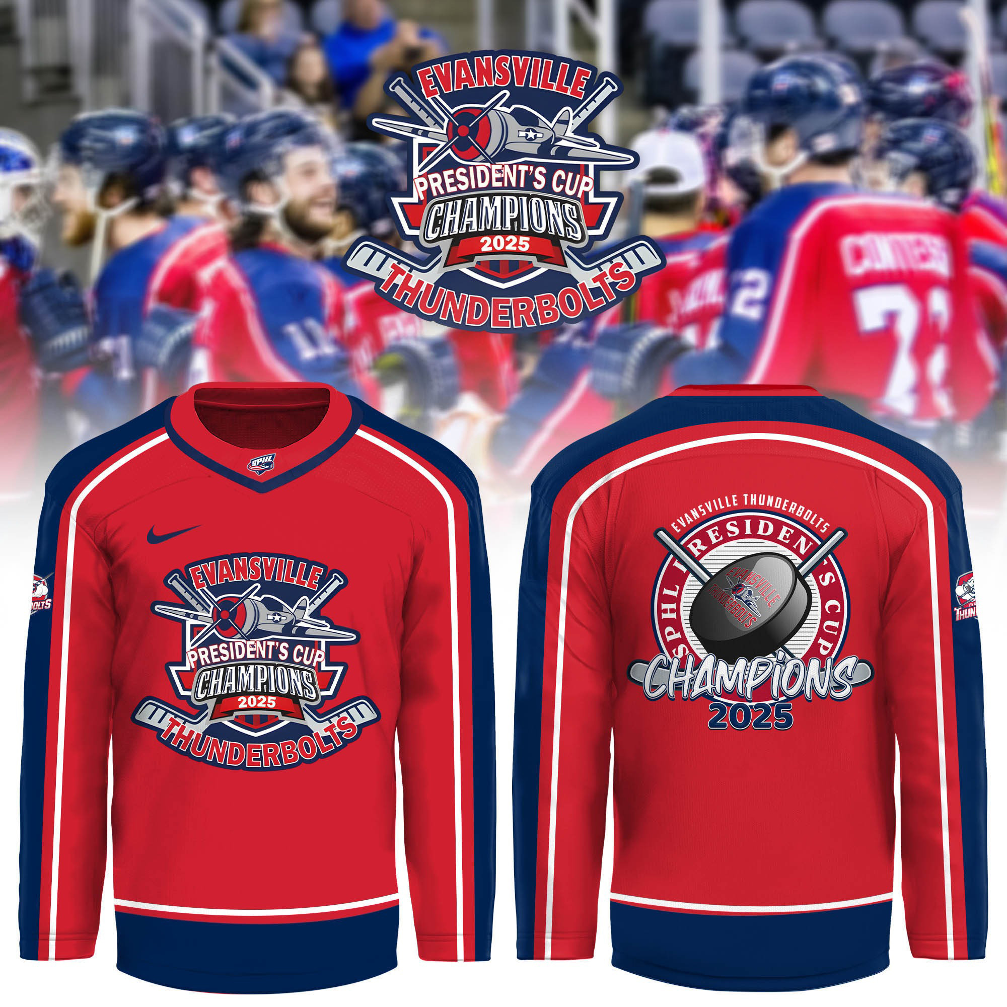 Evansville Thunderbolts 2025 SPHL Champions 2025 Hockey Jersey Gifts For Hockey Fan