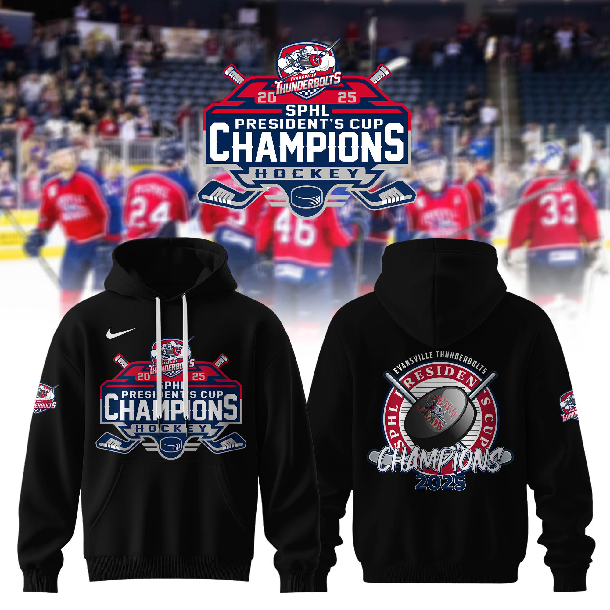 Evansville Thunderbolts 2025 SPHL Champions 2025 Hoodie Gifts For Hockey Lover