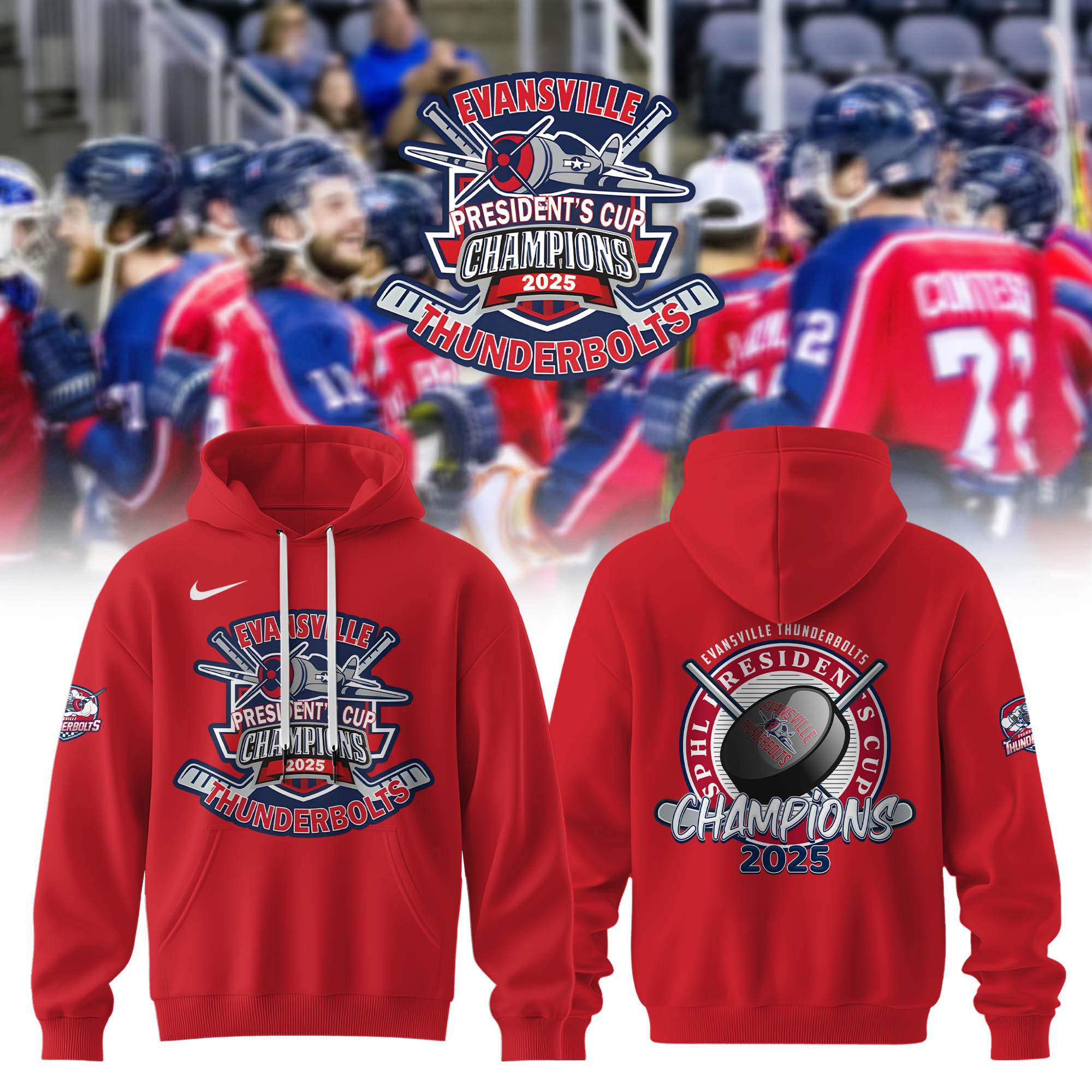 Evansville Thunderbolts 2025 SPHL Champions 2025 Hoodie Gifts For Ice Hockey Fans