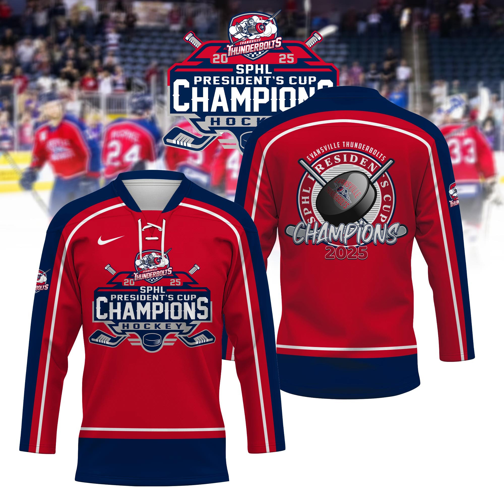 Evansville Thunderbolts 2025 SPHL Champions 2025 Jersey Gifts For Hockey Lover
