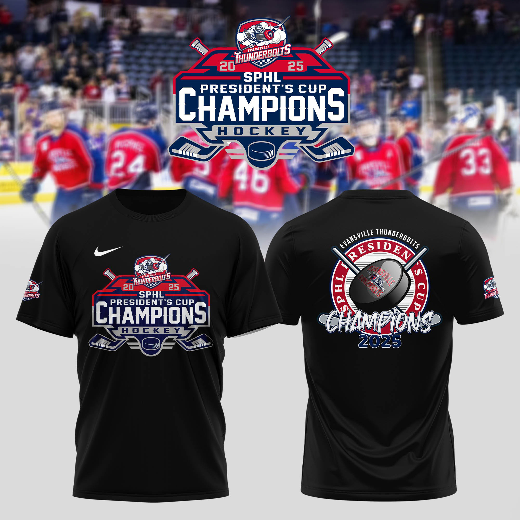 Evansville Thunderbolts 2025 SPHL Champions 2025 T-Shirt Gifts For Hockey Fan