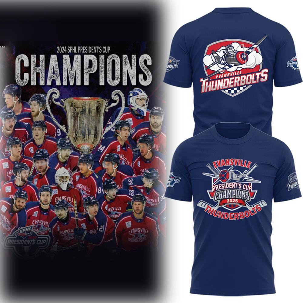 Evansville Thunderbolts Hockey 2025 President's Cup Champions T-Shirt Gifts For Ice Hockey Fans