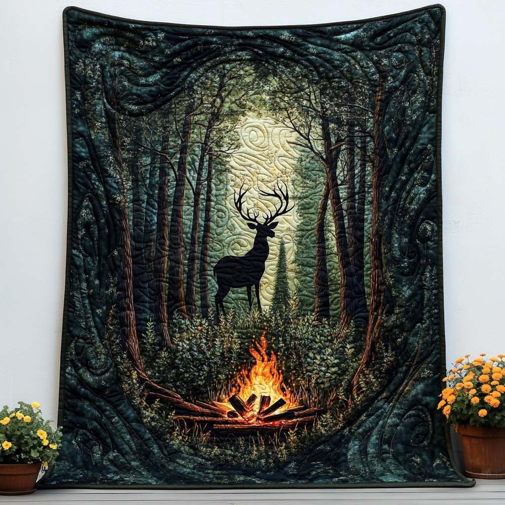Evening With Deer Quilted Blanket Christmas Holiday Deer Gifts For Him