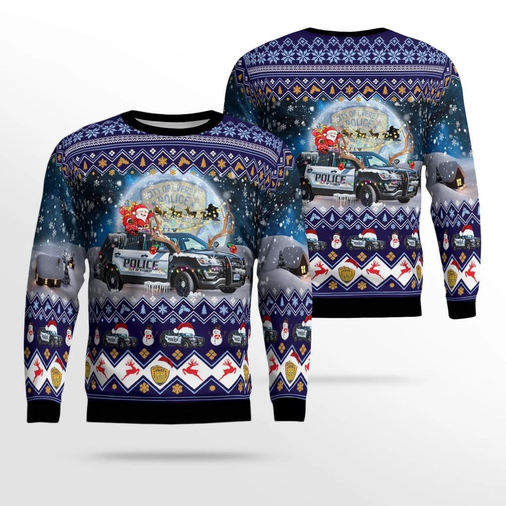 Everett Police Department 2016 Ford Police Interceptor Utility SUV Everett Washington Christmas AOP Ugly Sweater Xmas Unisex Sweater Christmas Gifts For Men Women
