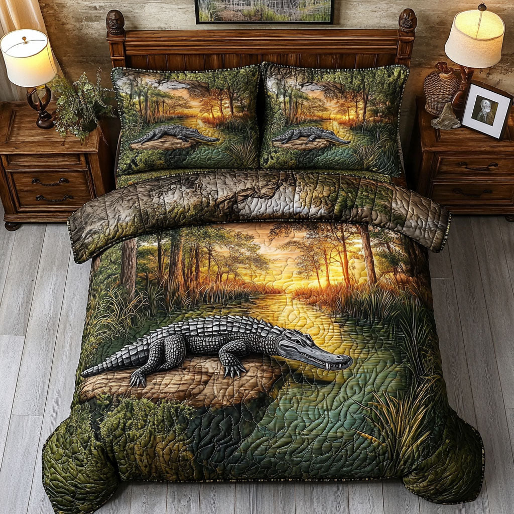Everglades Adventure Quilted Bedding Set Cute Bedroom Decor Alligator Themed Gifts