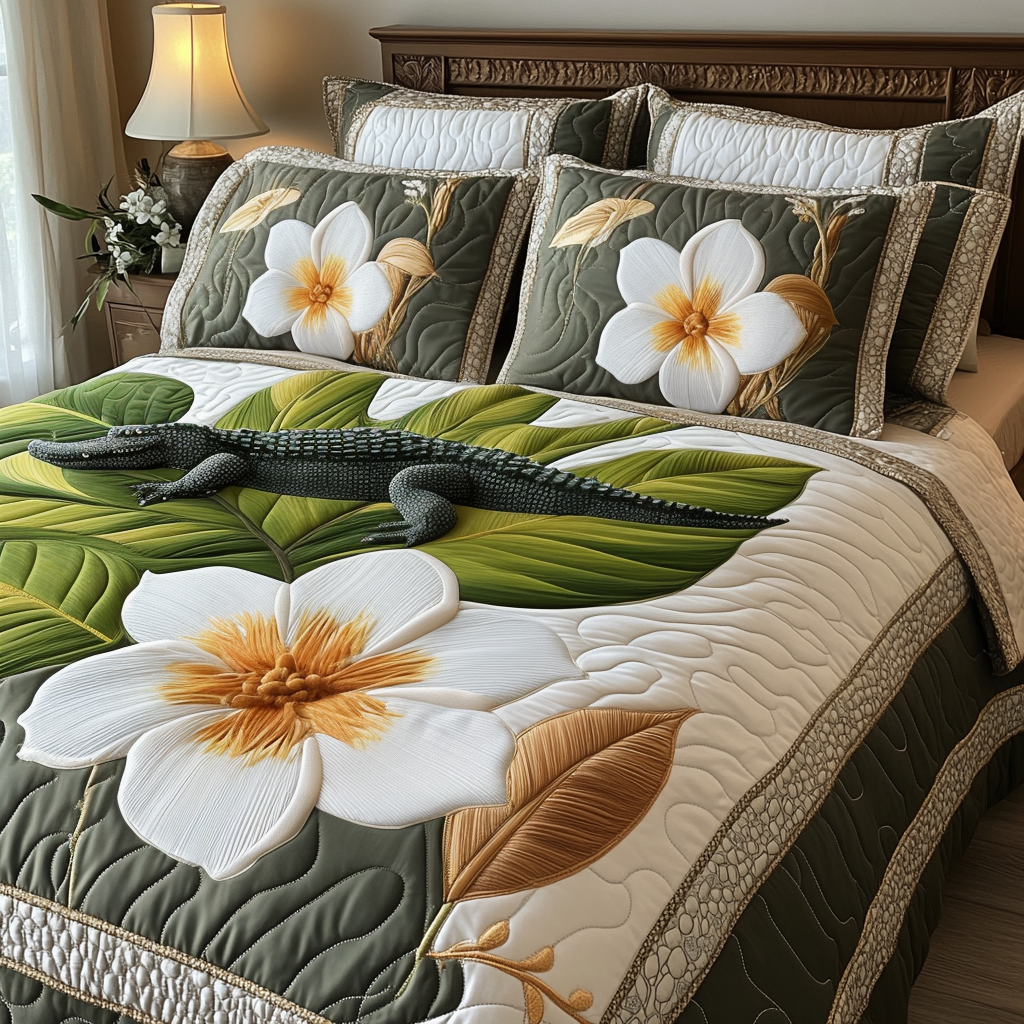 Everglades Alligator Blossom Quilted Bedding Set Bed Room Decoration Alligator Gift Shop