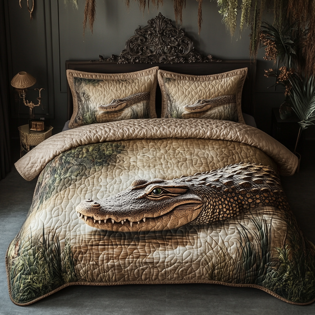 Everglades Alligator Charm Quilted Bedding Set Bed Decorations Crocodile Themed Gifts
