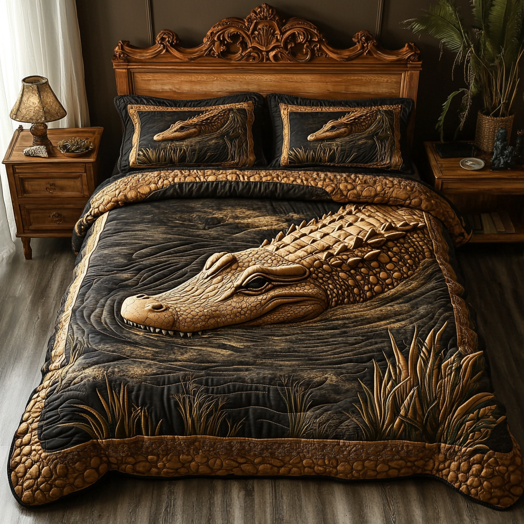 Everglades Alligator Hunt Quilted Bedding Set Bed Decor Gifts For Alligator Lovers