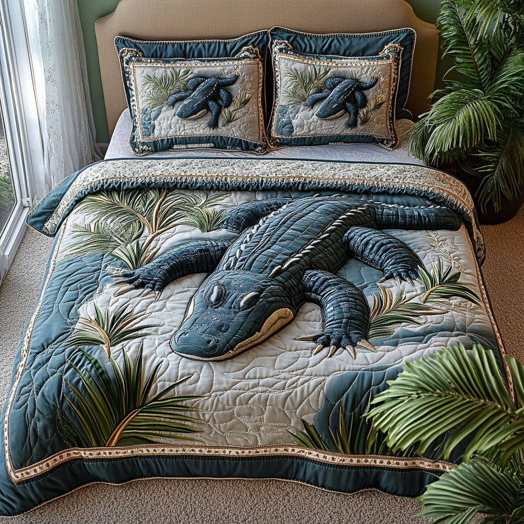 Everglades Alligator Sleep Quilted Bedding Set Bed Decorations Alligator Themed Gifts