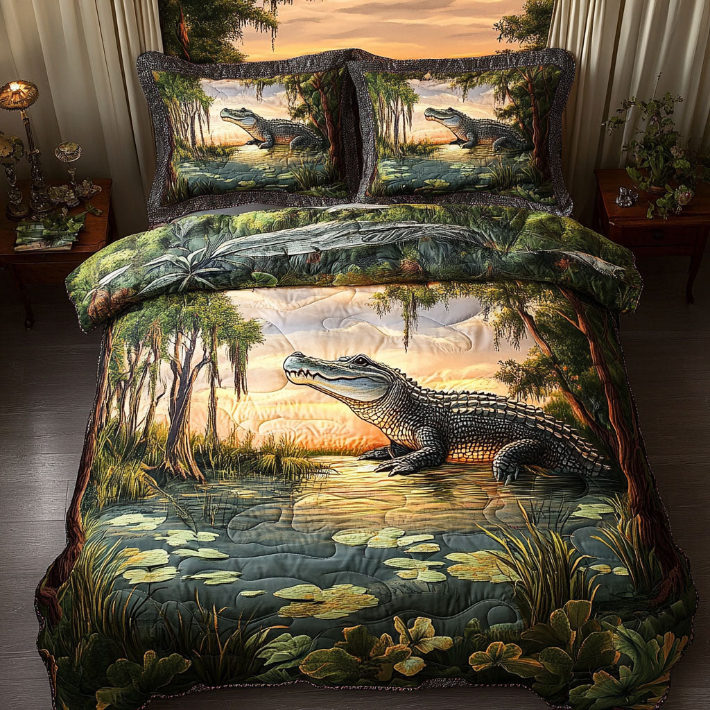 Everglades Hunter Quilted Bedding Set Holiday Duvet Covers Alligator Gift Ideas