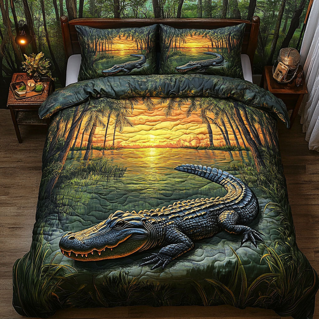 Everglades Majesty Quilted Bedding Set Aesthetic Room Decor Gifts For Alligator Lovers