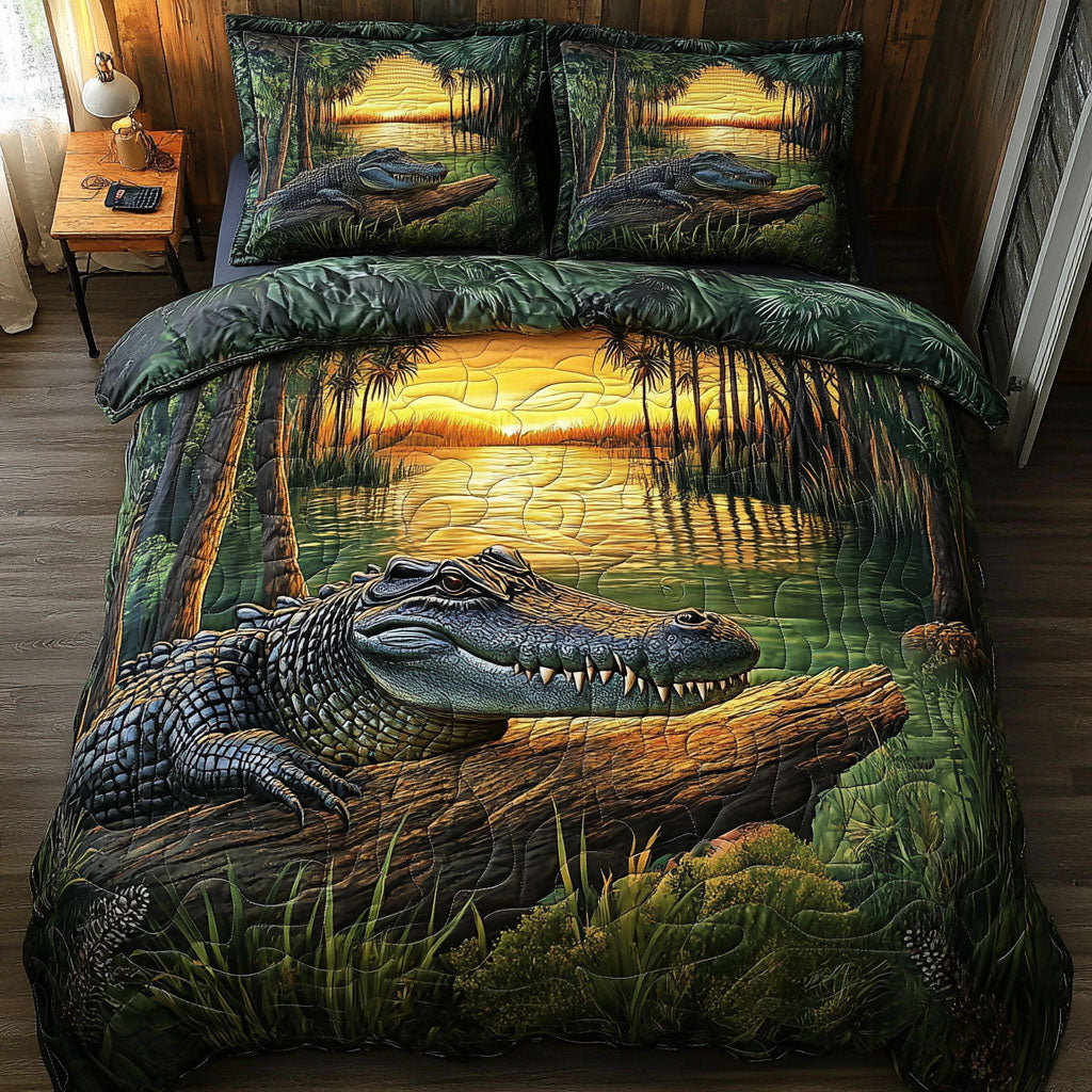 Everglades Pride Quilted Bedding Set Cute Room Decor Unique Alligator Gifts