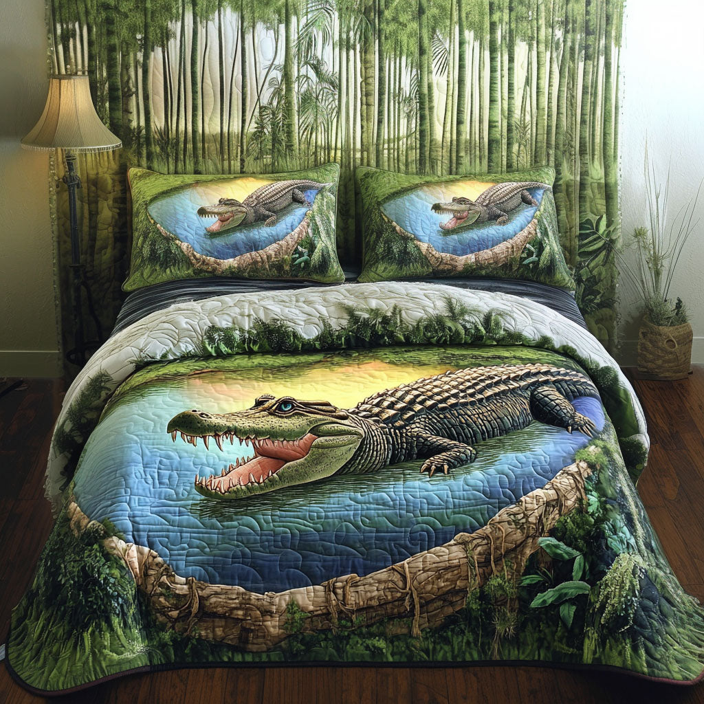Everglades Trek Quilted Bedding Set Holiday Duvet Cover Set Alligator Gift Shop