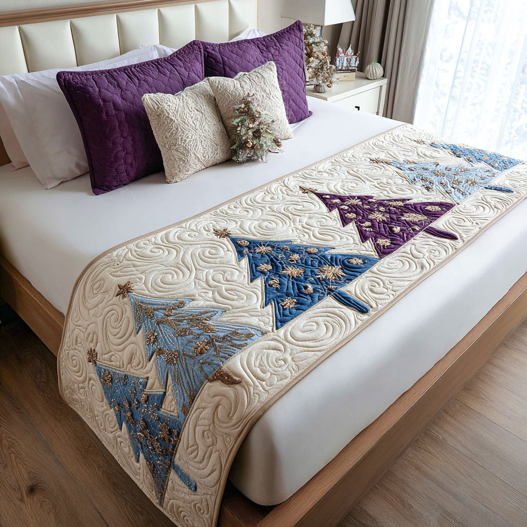 Evergreen Blessings Quilted Bed Runner Christmas Bed Scarf Secret Santa Gift Ideas