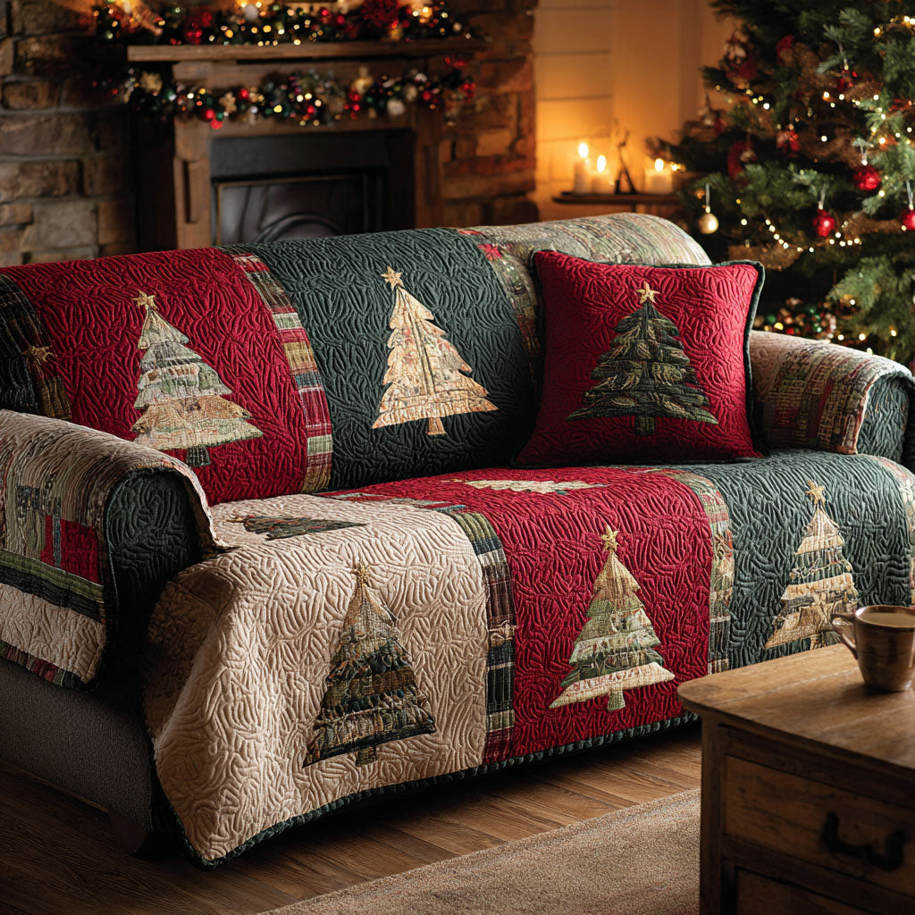 Evergreen Bliss Quilted Sofa Cover Winter Living Room Decor Family Present Ideas