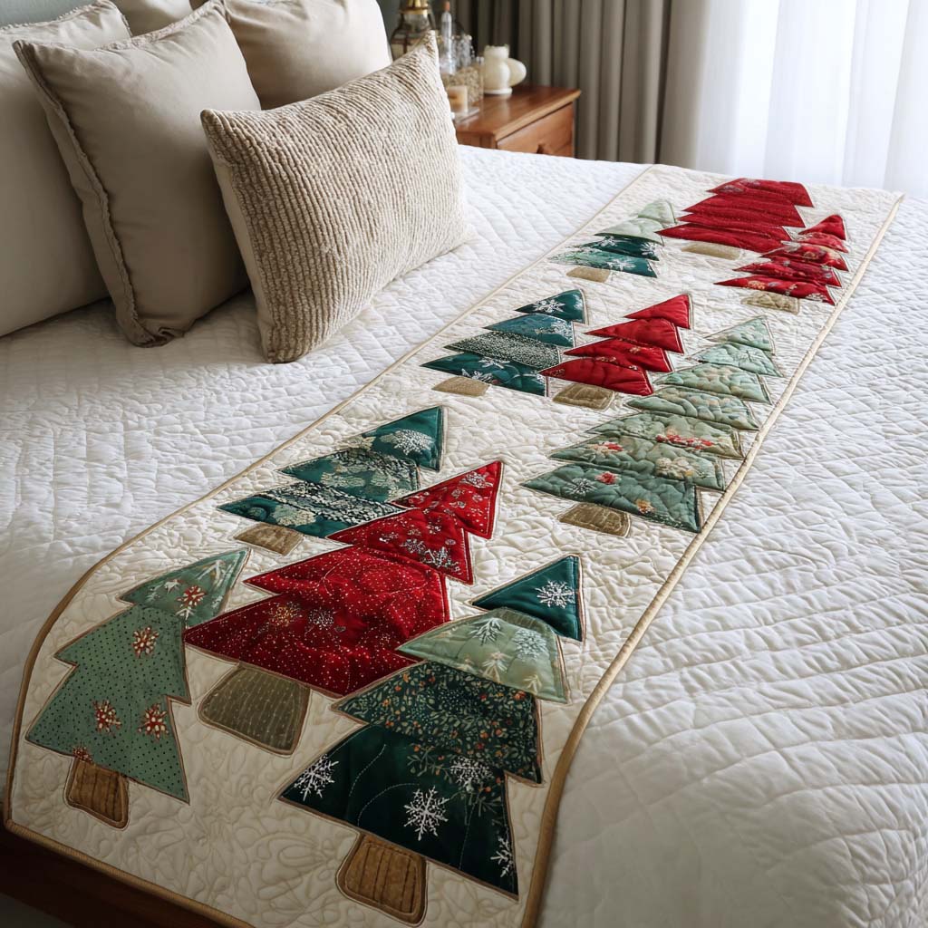 Evergreen Charm Quilted Bed Runner Christmas Bedding Ideas Great Family Xmas Gifts