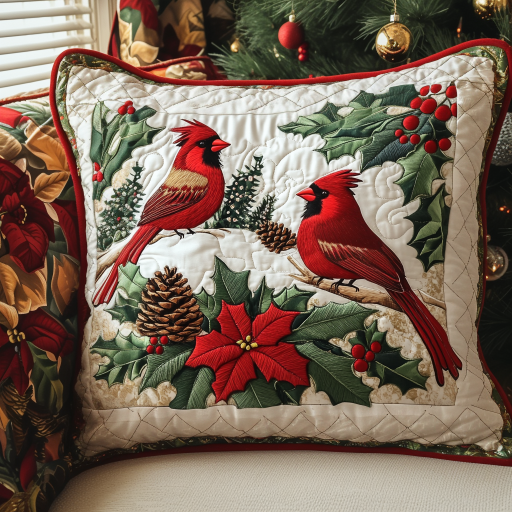 Evergreen Companions Quilted Pillow Case Christmas Throw Pillow Case