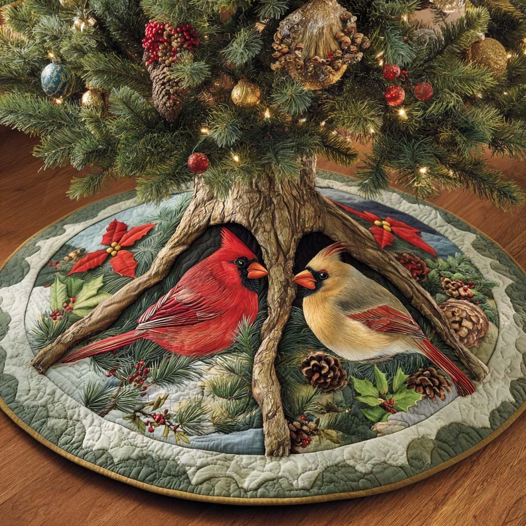 Evergreen Companions Quilted Tree Skirt Winter Holiday Decor Best Cardinal Gift Items
