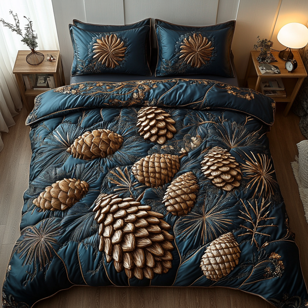 Evergreen Cone Quilted Bedding Set Unique Bed Sheet Set Gift Ideas For Fall