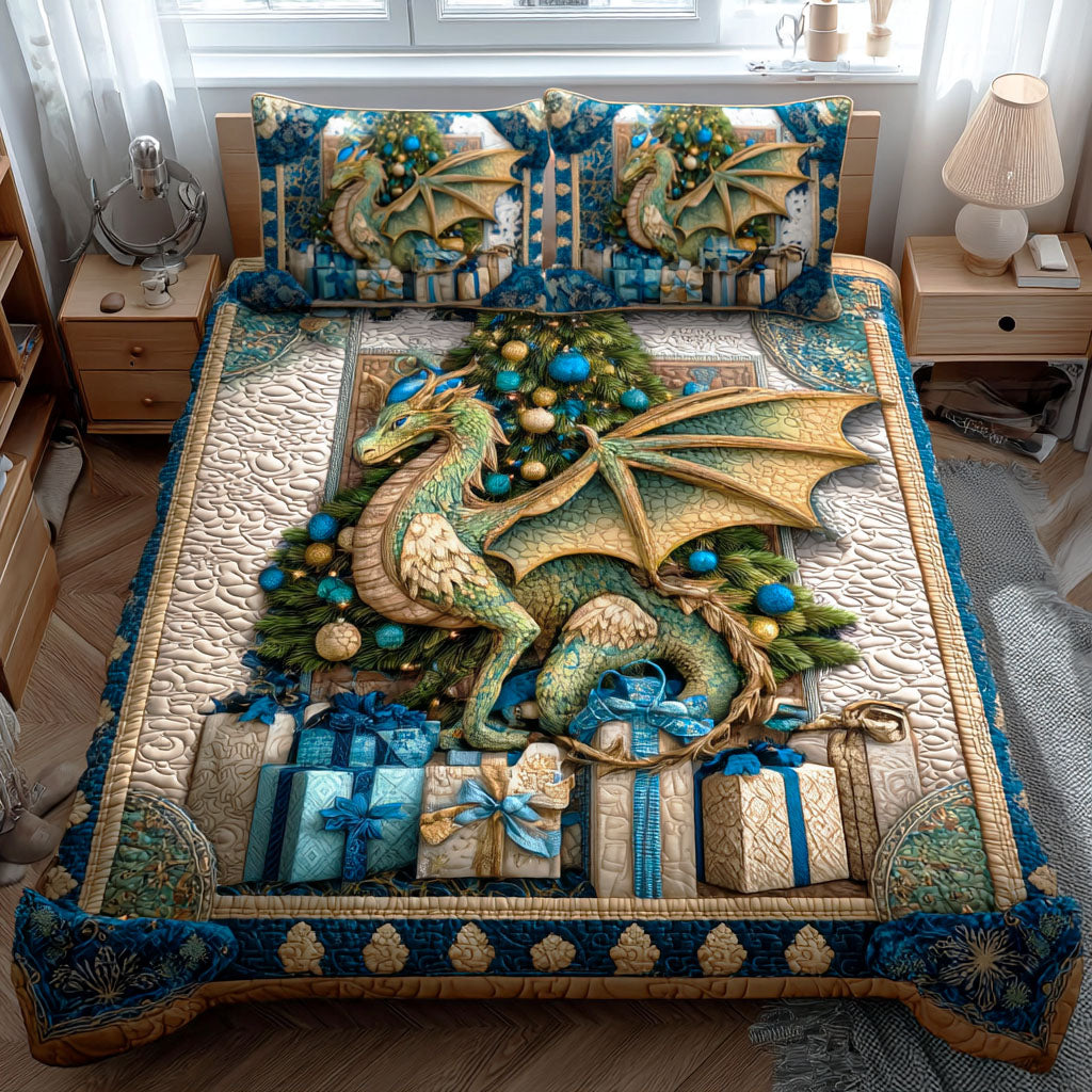 Evergreen Dragon Quilted Bedding Set Best Bedding Gift for Holiday Season 2025