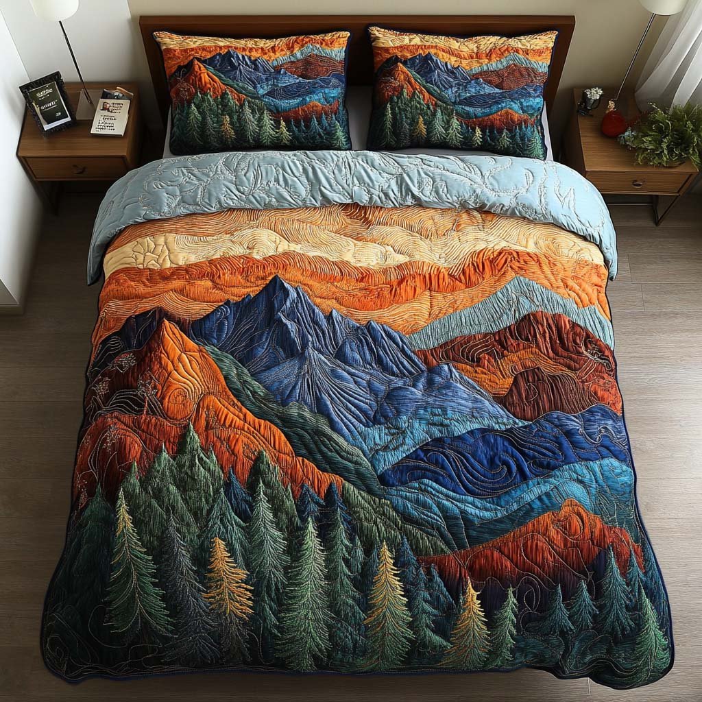 Evergreen Dreams Quilted Bedding Set Cozy Bedroom Decor Best Gifts For Nature Lovers
