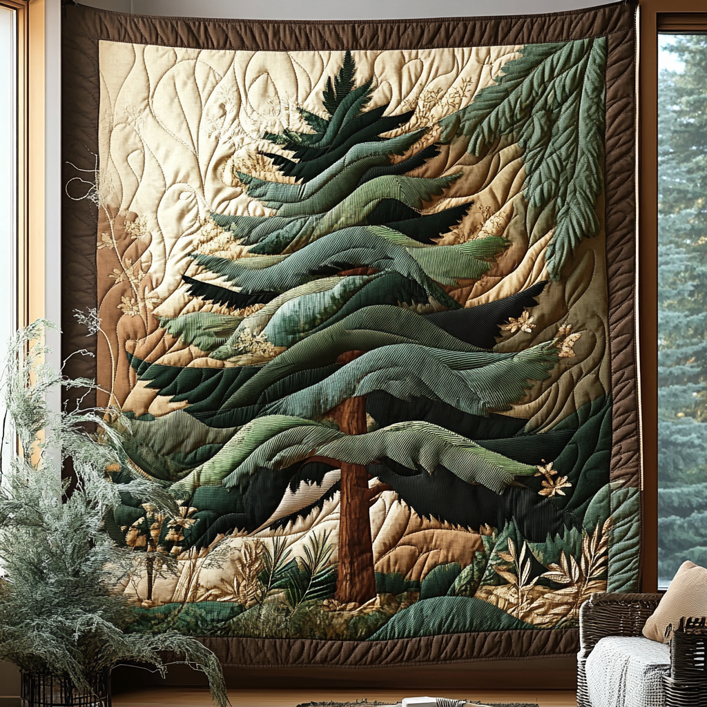 Evergreen Dreams Quilted Blanket Home Bedding Decor Gift For Nature Lovers